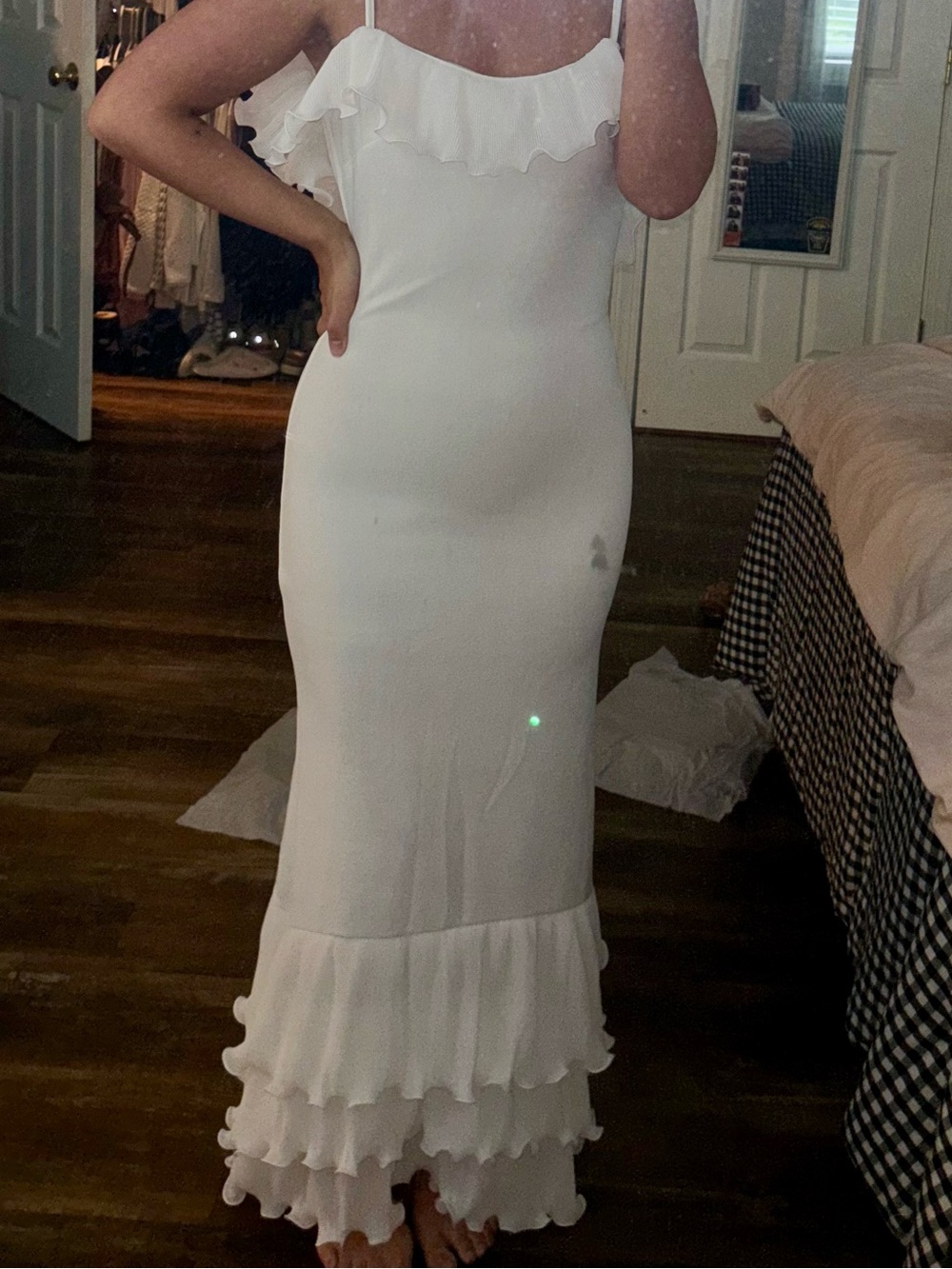White Ruffle Maxi Dress, Revolve Delina Dress look-alike